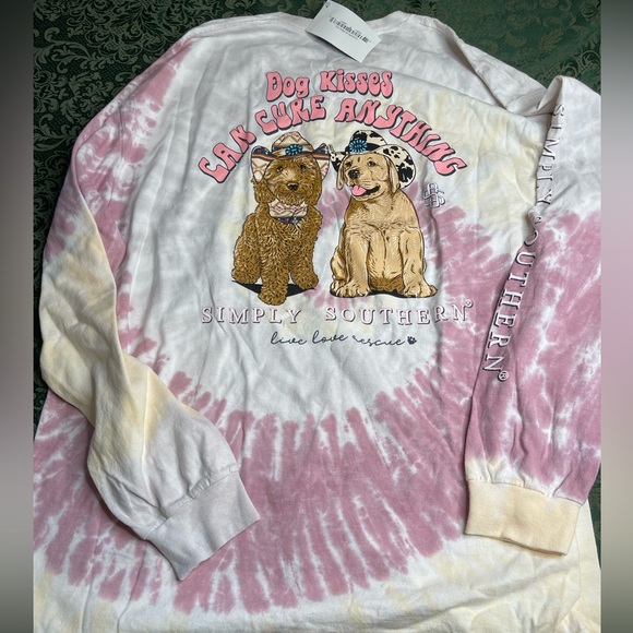 NWT 2X XXL Simply Southern Dog KISSES CAN CURE ANYTHING tie dye golden doodle - Picture 1 of 12